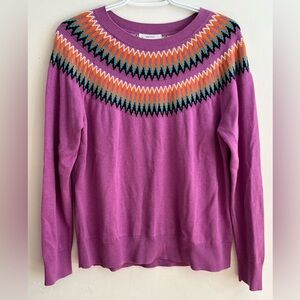 Northern Reflections Purple Sweater with Colorful Pattern - Medium